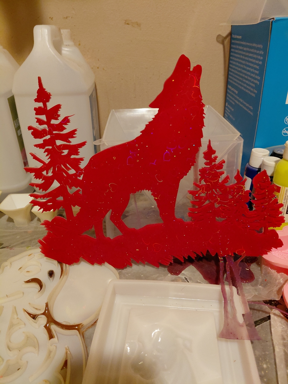 Red Howling Wolf Acrylic Decor - Unbranded